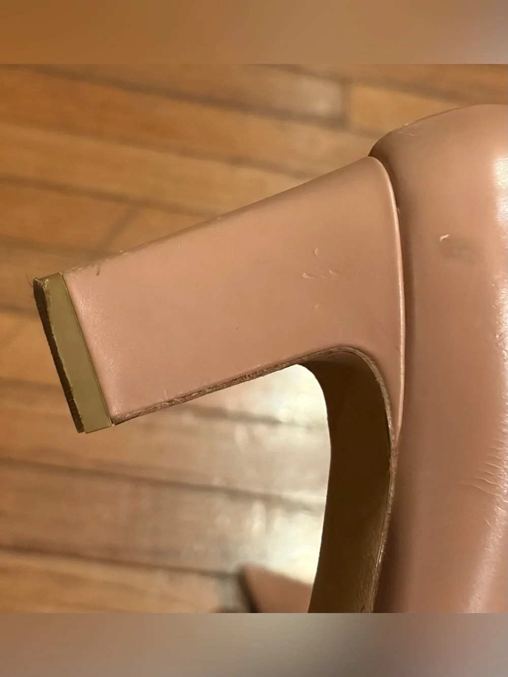 Tory Burch Blush Beige Leather Block Heel Pumps with Gold Logo